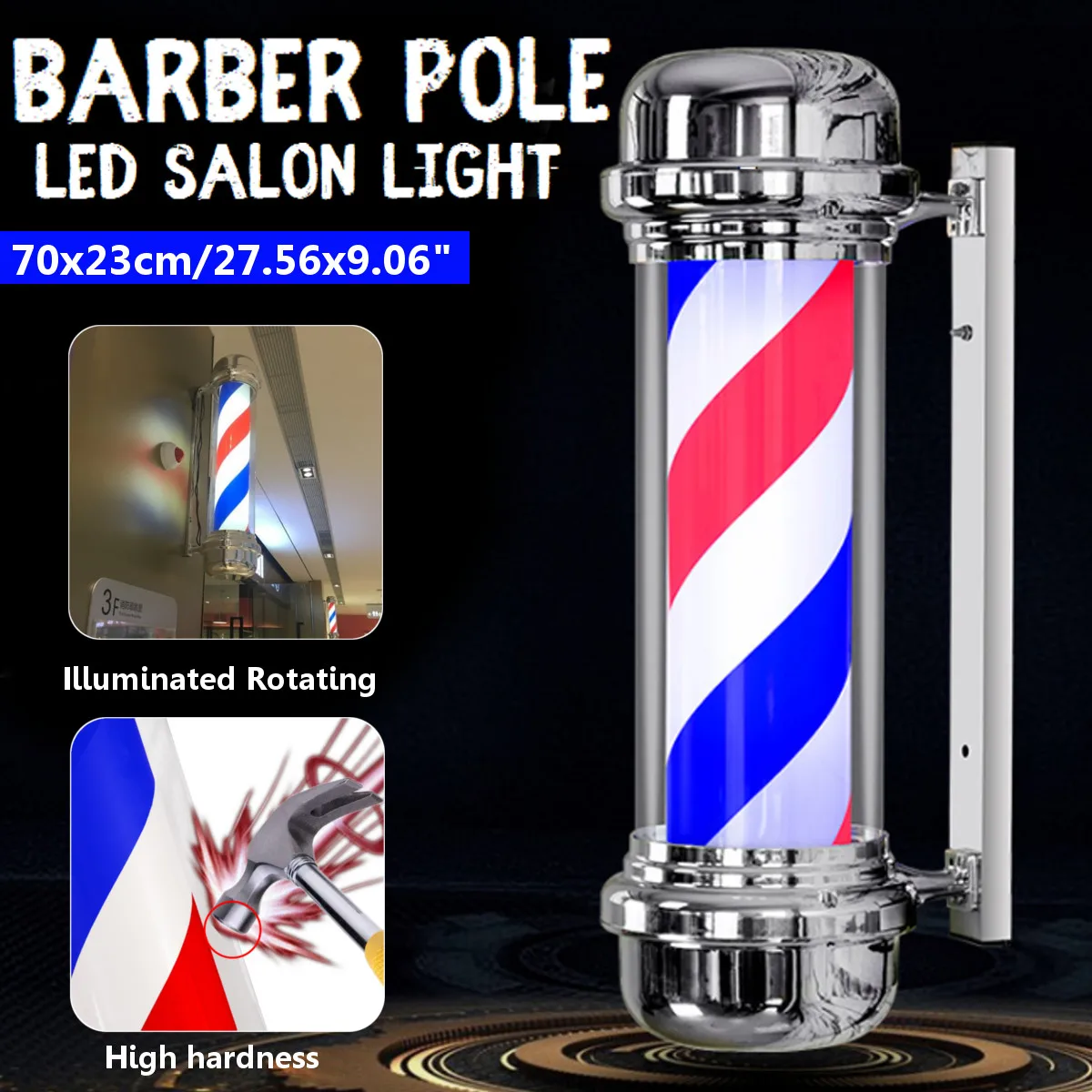 110v 220v Led Barber Shop Sign Pole Light Red White Blue Stripe