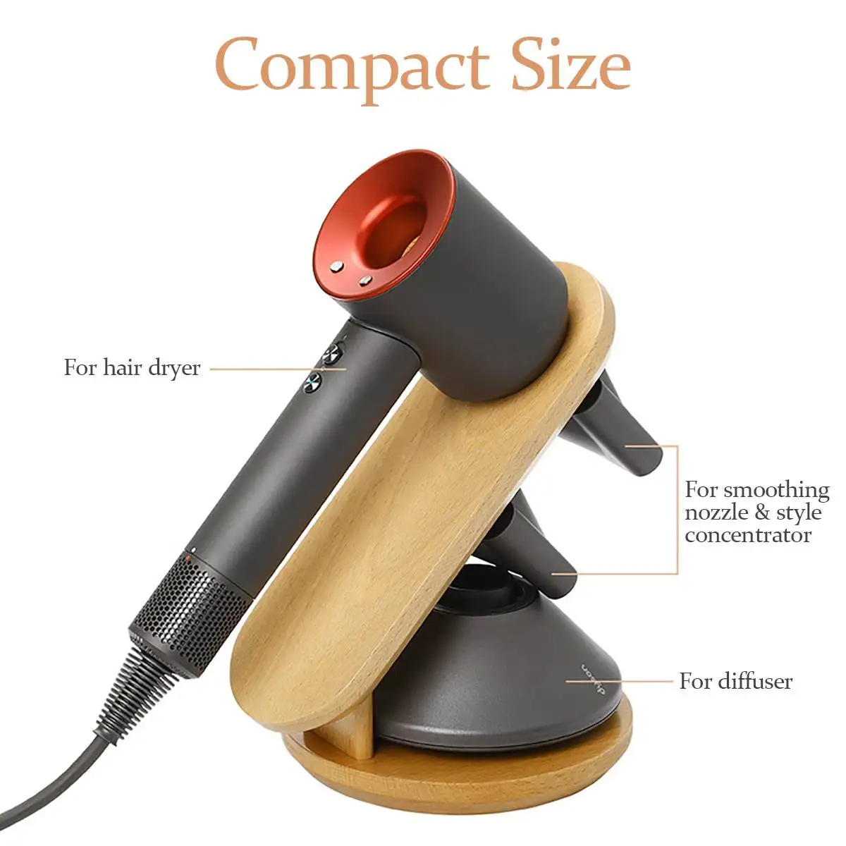 

Beech Wood Wooden Stand Dock for Dyson Supersonic Hair Dryer,High quality Stand Holder for Dyson Diffuser and Two Nozzles