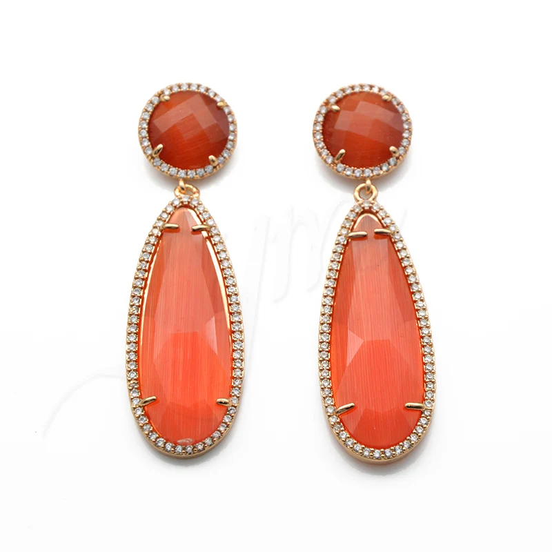 Женские длинные серьги в стиле бохо медные с фианитами модные ювелирные изделия