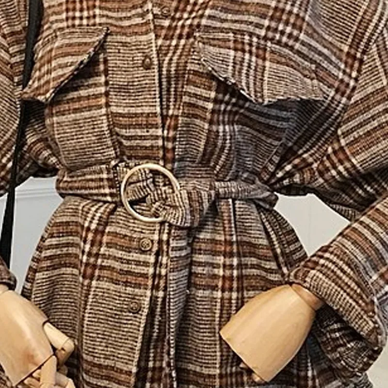 Korean Plaid Pocket Sashes Women Coats 2018 New Autumn Vogue Adjustable Waist Trench Female Long Sleeve Tops Ladies Windbreaker Coats