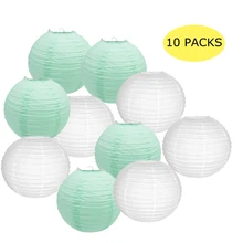 Por Chinese Wire Lantern Lots 10 Pcs Per Set White And Mint Green Paper Lanterns Chinese Round Lantern Lampion Wedding Boule Papier Party Diy Hanging Decor