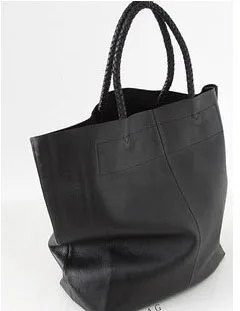 Новая женская сумка из натуральной кожи, сумка на плечо из воловьей кожи, женская черная коричневая Повседневная сумка для покупок, большая вместительные сумки - Цвет: Черный