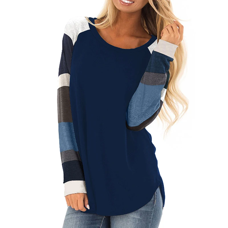 Gladiolus 2018 Camiseta de Otoño de mujer de manga larga a rayas cuello redondo multicolor Patchwork Casual Camiseta de mujer Camiseta femenina Gladiolus 2018 Camiseta de Otoño de mujer de manga larga a rayas cuello redondo multicolor Patchwork Casual Camiseta de mujer Camiseta femenina