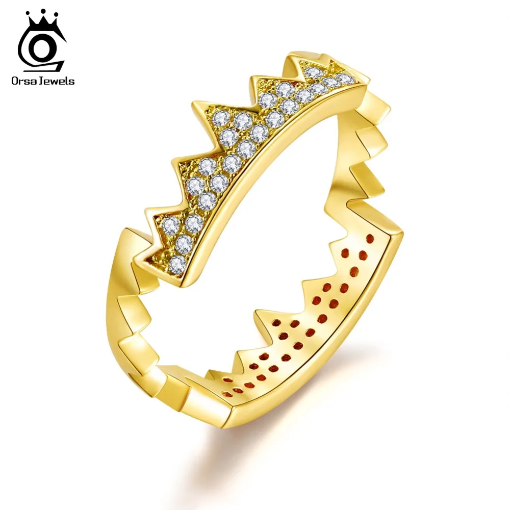 ORSA JEWELS Women Rings Original Vampire's Fangs Shape Shiny AAA CZ Gold-color Silver Color Female Party Ring Gift Jewelry OR161
