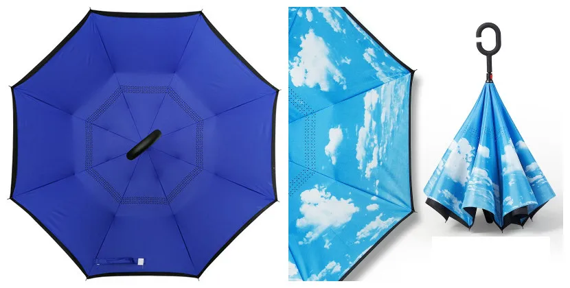 13.Folding Reverse Umbrella Double Layer Inverted Windproof Car rain Women men kids Umbrellas C-Hook Hands sun parasol