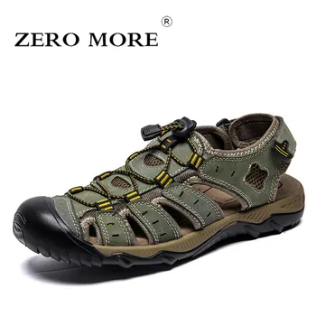 

ZERO MORE Mens Shoes Cow Leather Hook Loop Designer Sandals Summer Men Shoes Slip On Beach Breathable Gladiator Sandals Men