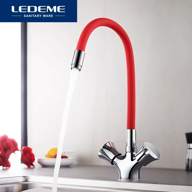 Cheap LEDEME Silica Gel Nose Any Direction Rotating Kitchen Faucet Cold and Hot Water Mixer Torneira Cozinha Double Handle Tap L4022