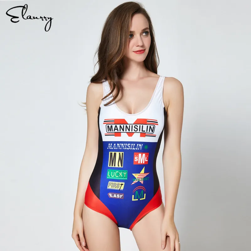 2018 Women One Piece Swimsuit Sexy Backless Flag Swimwear Summer Beach Wear Monokini Print