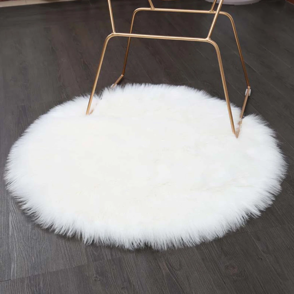 RAYUAN Luxury Round White Sheepskin Hairy Carpet Faux Mat Seat Pad Fur Plain Fluffy Soft Area Rug Tapetes 30-120cm