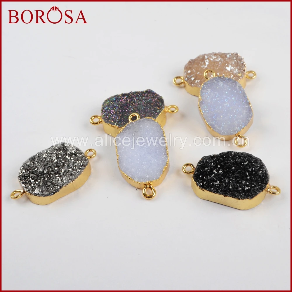 BOROSA 10 шт. разноцветные Blue чал cedony Druzy разъемы золото Цвет двойной Bails Для