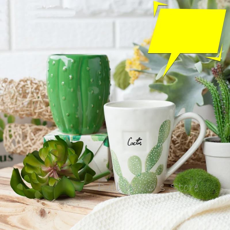 Керамическая чашка в пасторальном стиле с изображением кактуса|ceramic cup|ceramic mugcup cups