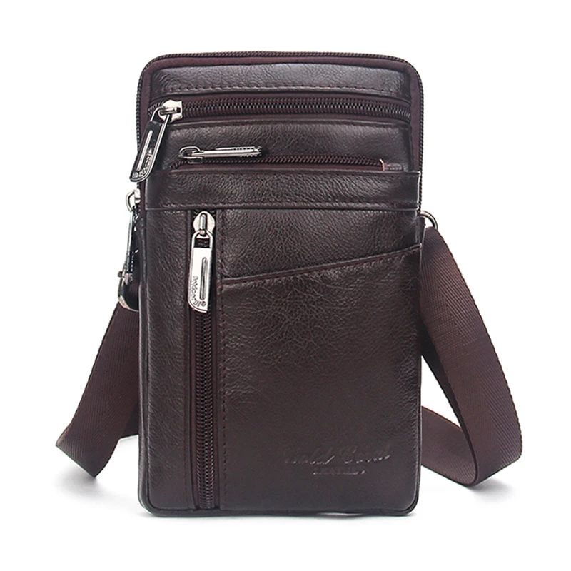 GOLD CROAL Genuine Leather Small Belt Waist Bags For Men 6
