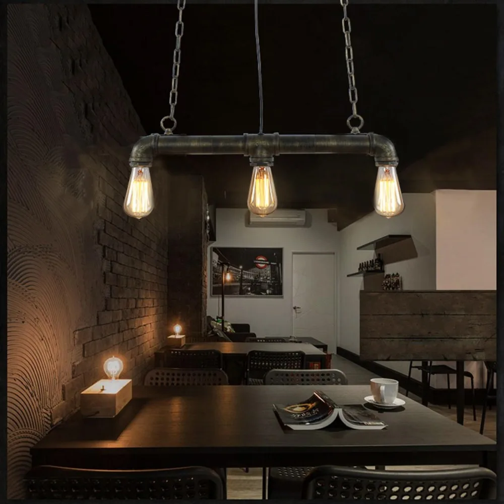 

E27 Retro Vintage Industrial Loft Water Pip Pendant Chain Hanging Light Chandelier