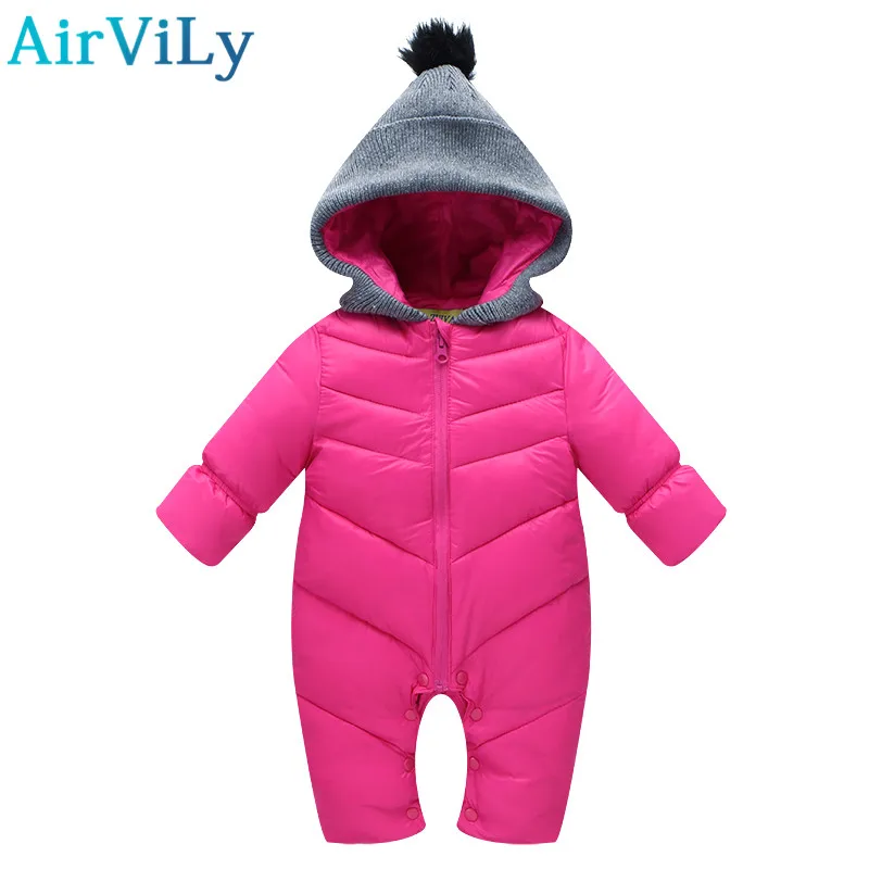 

2017 winter warm baby girls rompers infant boy thick jumpsuit overalls wear cotton padded snowsuit kid children Hooded clothes