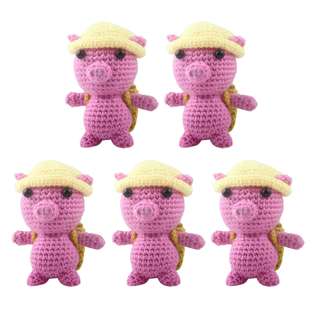 Set of 5 Beginners Learn to Crochet Kit for Children 3D Pig Stuffed Doll Making Knitting
