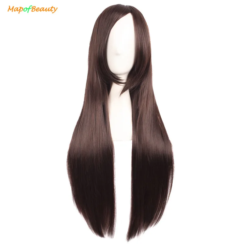 

MapofBeauty long straight cosplay wigs 80cm 32 inch Dark Brown Costume Party Ladies womens Heat Resistant Synthetic Full Hair