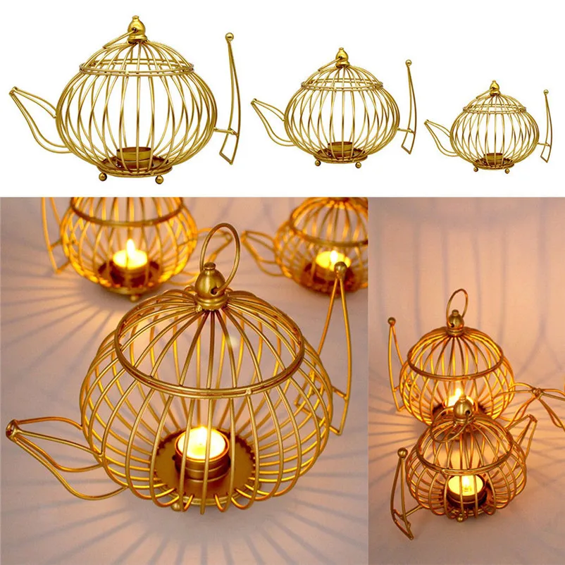 Creative Iron Candle Holders Wire Teapot-Shaped Hollow Design Candlestick Dedication candlesticks for home decor 3N26 (5)
