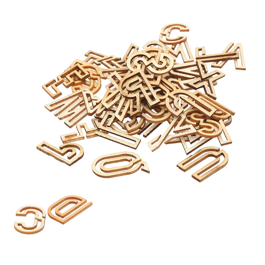 78pcs Hollow Letter Alphabet Slices Pieces Natural Wooden Embellishment Scrapbooking Craft Handmade Wedding Decorations
