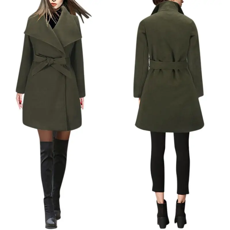 

Yfashion Women Sexy Elegant Slim Woolen Coat All-match Lapel Belt Coat Tops