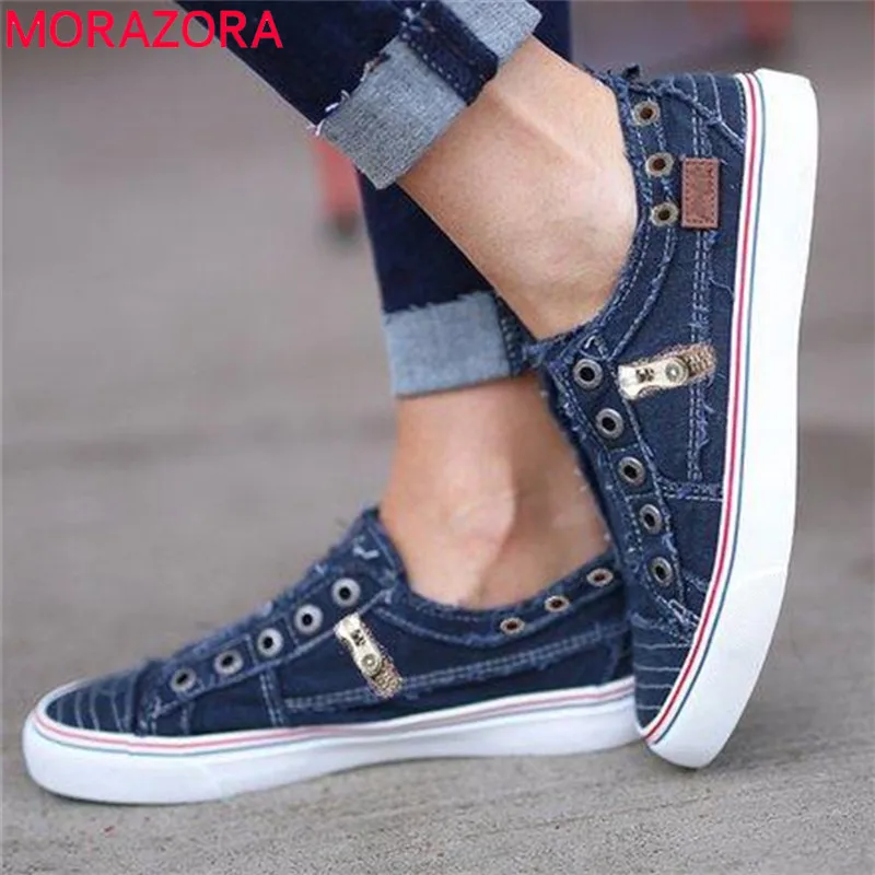 

MORAZORA 2019 big size 35-43 women flat shoes spring summer canvas shoes round toe slip on comfortable casual shoes woman