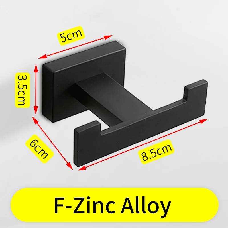 Двойной крючок черный Нержавеющая сталь Ванная комната крюк для сумка для полотенец шляпа настенные одежда вешалка-крючок для пальто стойка для ванной - Цвет: F-Zinc Alloy