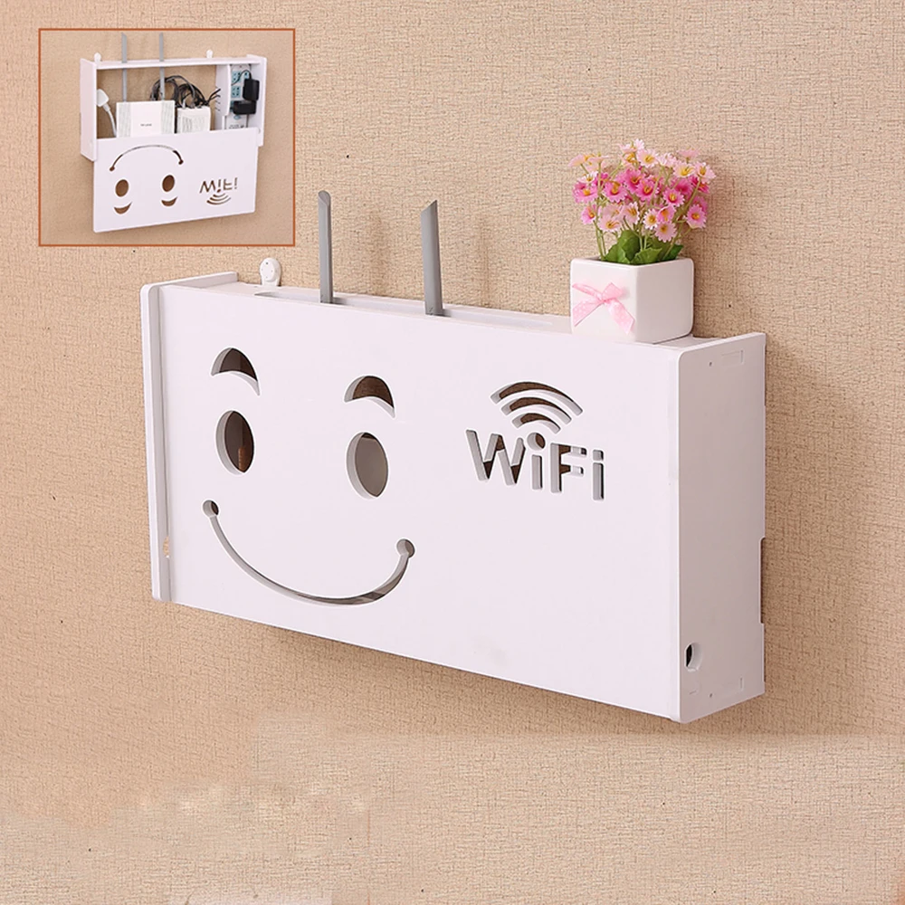 Hot Wireless Wifi Router Storage Box Wood Plastic Shelf Wall Hanging Bracket 