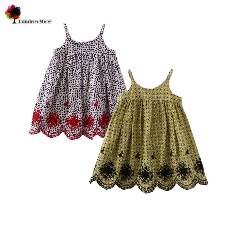 Новая детская одежда для девочек, летнее кружевное платье в горошек с вышивкой и цветочным рисунком, на лямках, детское платье
