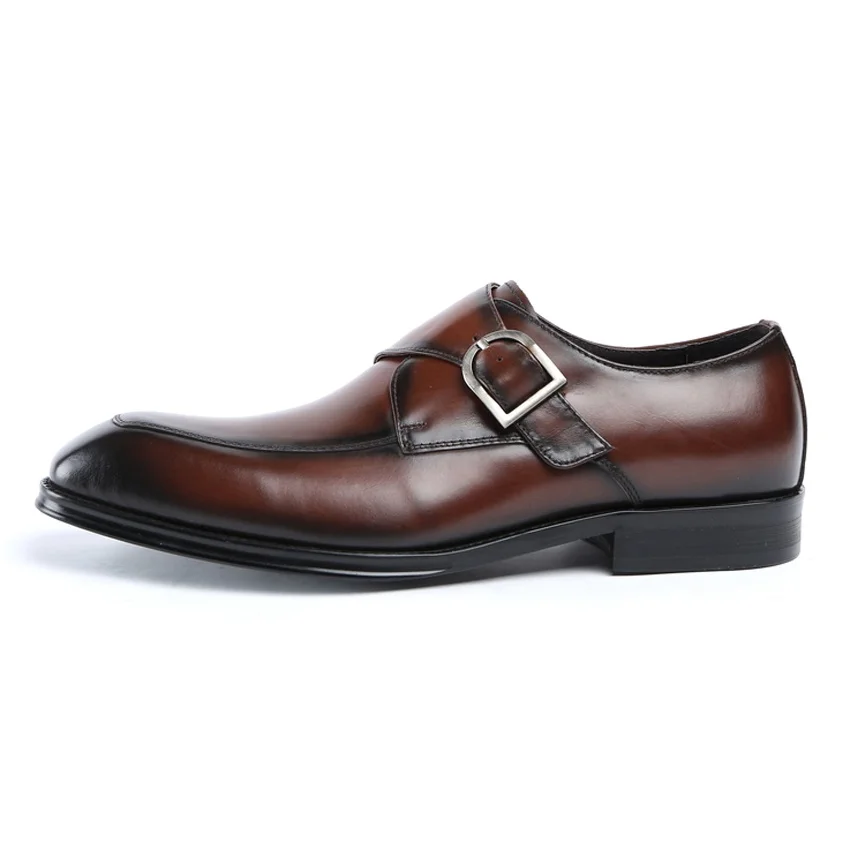 Aumento Vestir Boda Mano Formal A Punta De Hombres La Nuevo Negro Mocasines Cuero Zapatos marrón Hecha Correa Monje Ymx683 Altura Genuino Redonda Hombre Vendimia 8aRYHw