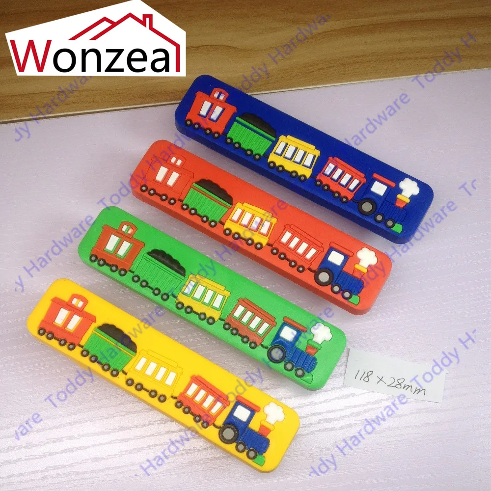 

Hole CC 96mm Cartoon Furniture Soft Children Carbinet Drawer Handles Kids Knob Pulls Red Train Design, Baby Nursery