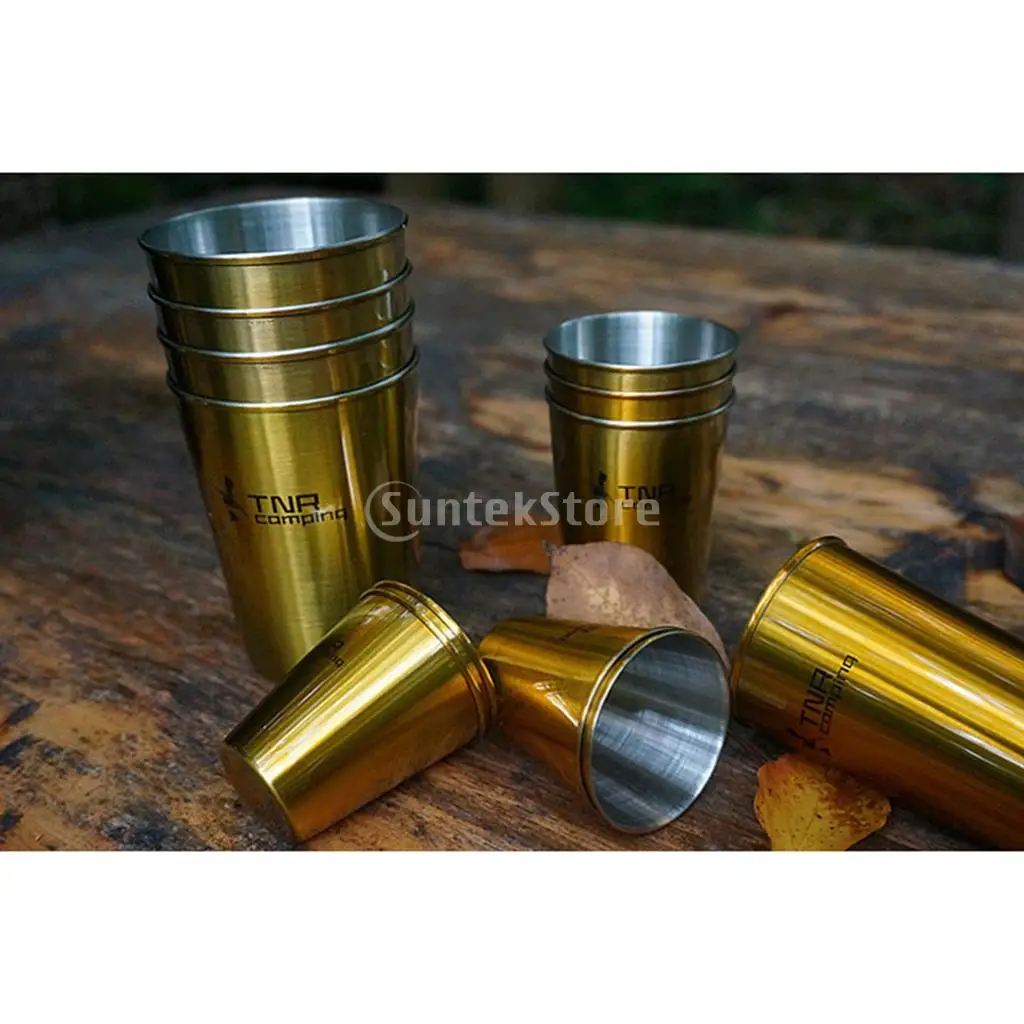 4pcs/set 60ml/180ml/300ml Healthy Stainless Steel Water Tea Cup Coffee Mug + Storage Pouch Outdoor Travel Camping Picnic