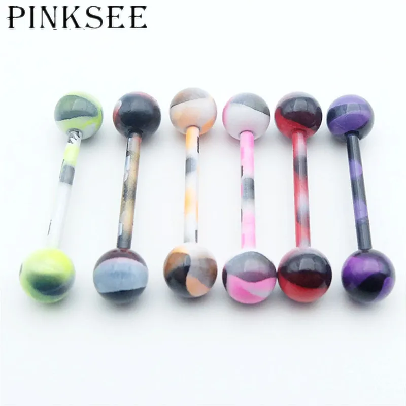 

PINKSEE 2pcs Camouflage Tongue Piercing Barbell Bars Piercing Tongue Rings Stainless Steel Punk Trendy Body Jewelry