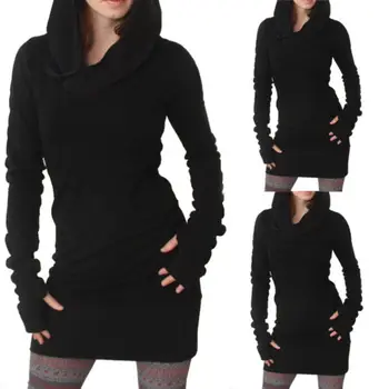 

Fashion Women Ladies Solid Casual Slim Bodycon Long Sleeve O neck Spring Autumn Mini Dress With Hat