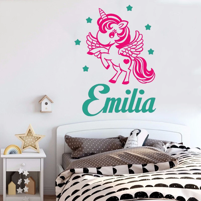 Kidsroom стикер на стену детской единорога пони девушка пользовательское имя плакат
