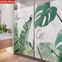 Зеленый узор в виде банановых листьев Электростатическая пленка «замороженное стекло» гостиная спальня ванная комната для детей детский сад дверь оконная пленка