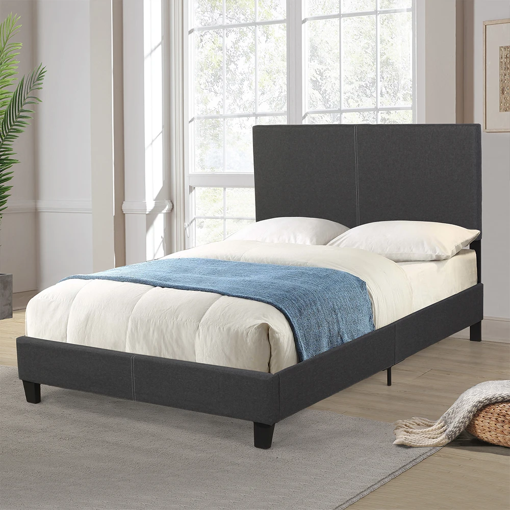 Linen Blended Platform Bed With Headboard Upholstered Platform Bed Frame Mattress Foundation Bedroom Furniture Home Bed