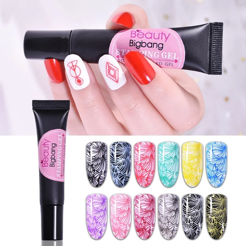 Гель для тиснения Beautybigbang 8 мл черный белый цвет пластины штамповки ногтей УФ лак