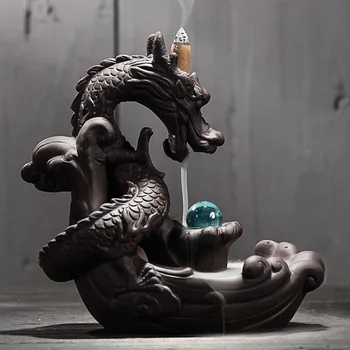 

Ceramic Decorative Incense Burner In Creative Dragon Incense Burner And Crystal Ball + 20 Cones