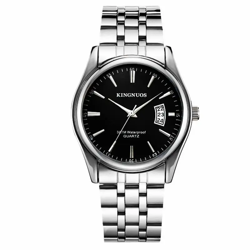 Full Stainless Steel Men Watch Fashion Male Date Calendar Clock Sports Watchband Waterproof Man Quartz Wrist Watches KINGNUOS 2