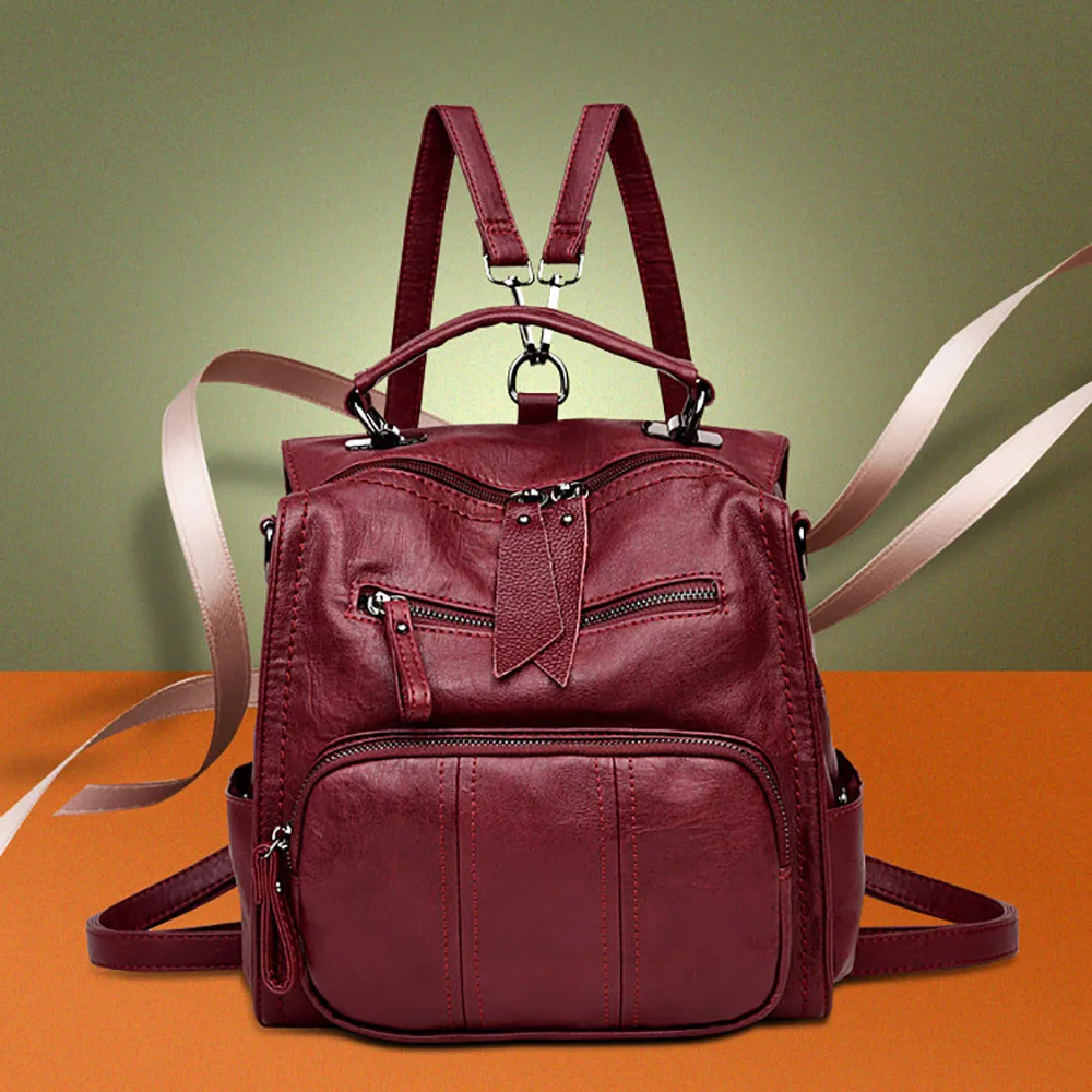 Woman Backpack Anti theft Student school Bag Casual Wild Soft Leather
