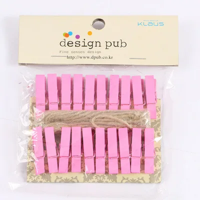 1 набор(20 шт) красивый дизайн мини цветные деревянные зажимы декоративные бумажные фото Пружинные зажимы для карт сообщений офисные принадлежности - Цвет: pink(20pcs)