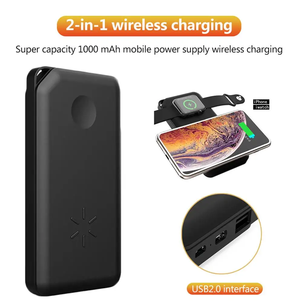 

2-in-1 Wireless Charger For IWatch Watch Mobile Phone Wireless Charger Power Bank 10000mAh Portable Power Source