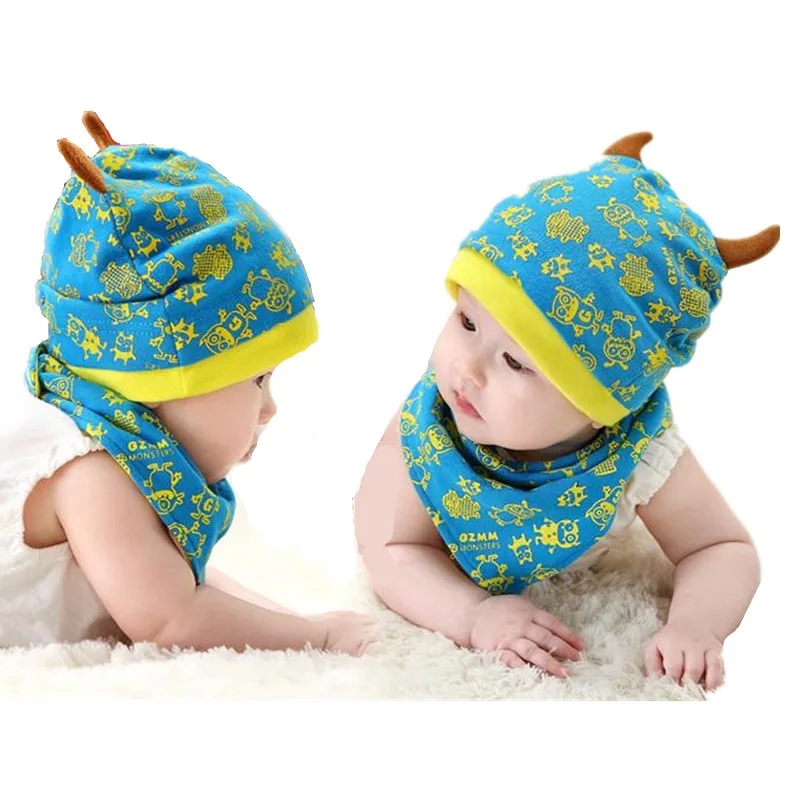 

2019 New Spring Unisex Girls Boys Hats Baby Boy Girl Knitted Warm Cotton Toddler Beanie Kids Cap With Scarf 2 pcs F0021