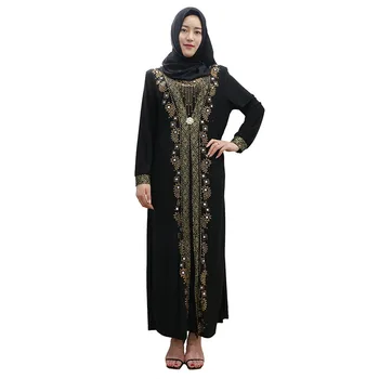 

Islamic Hui Dubai Drilled Robes Muslim Abaya Dress Women Fashion Long Hijab Black Print Traditional Clothing Dresses Maxi
