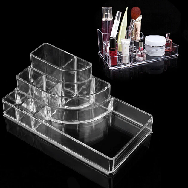 

2016 New Arrive Transparent Makeup Organizer Clear Acrylic Make Up Brush Cosmetic Holder Display Storage Box Case free shipping