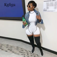 KGFIGU Летний комбинезон белого цвета с высокой горловиной без рукавов в стиле пэчворк, повседневные обтягивающие короткие комбинезоны, сексуальная уличная одежда