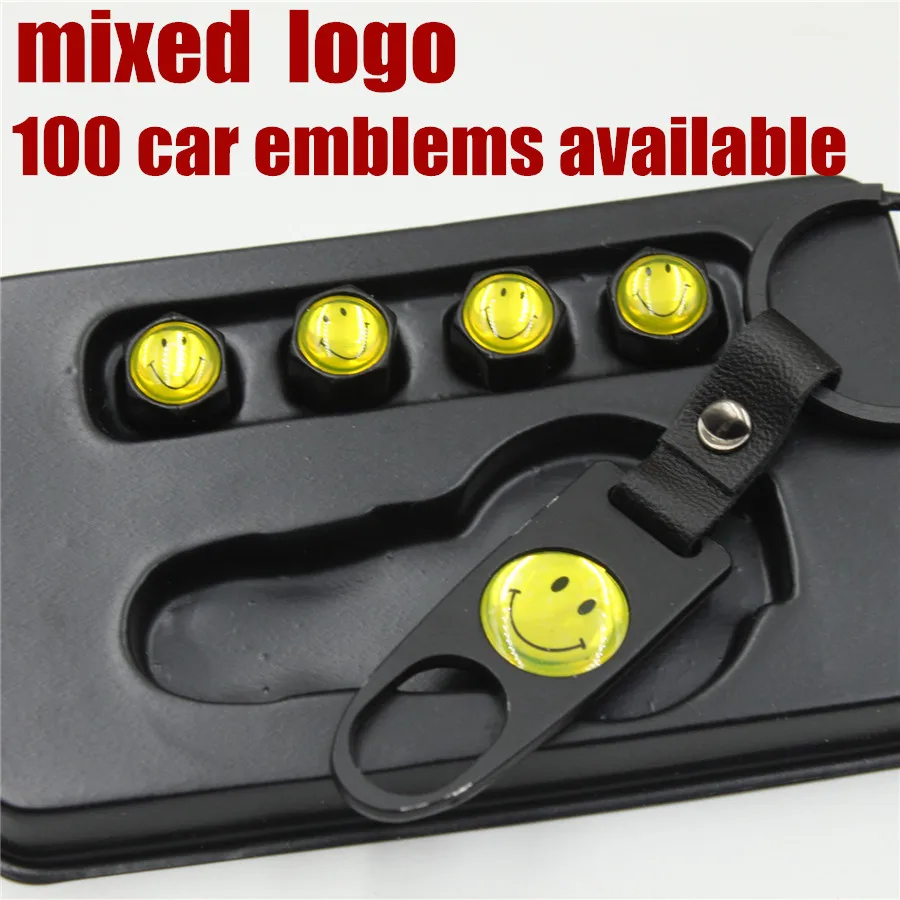 

Black Color Car Wheel Anti Dust Tire Valve Cap Tyre With Keychain Spanner Auto Logo Emblem Badge Vehicle CNYOWO