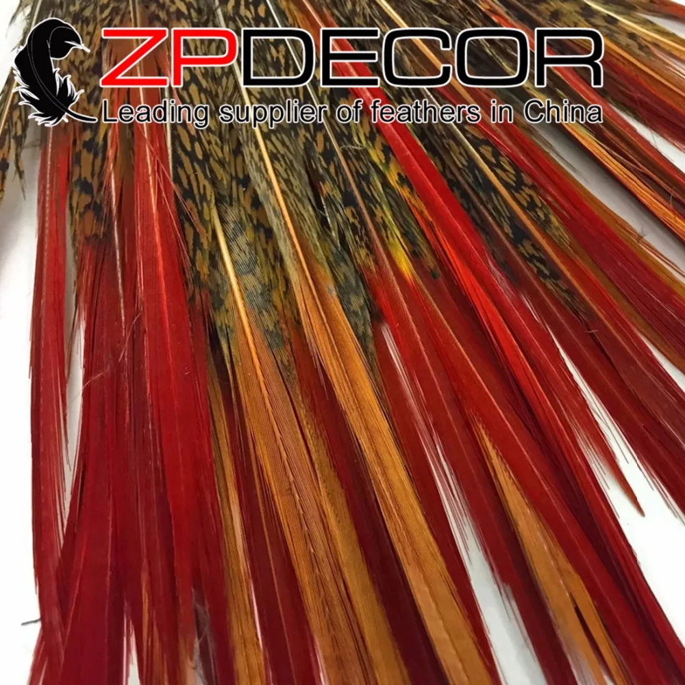 

ZPDECOR 8-10 inch (20-25cm) 50pcs Hand Select Beautiful Natural Golden Pheasant Red Tips Loose Plume Feather for Carnival Decor