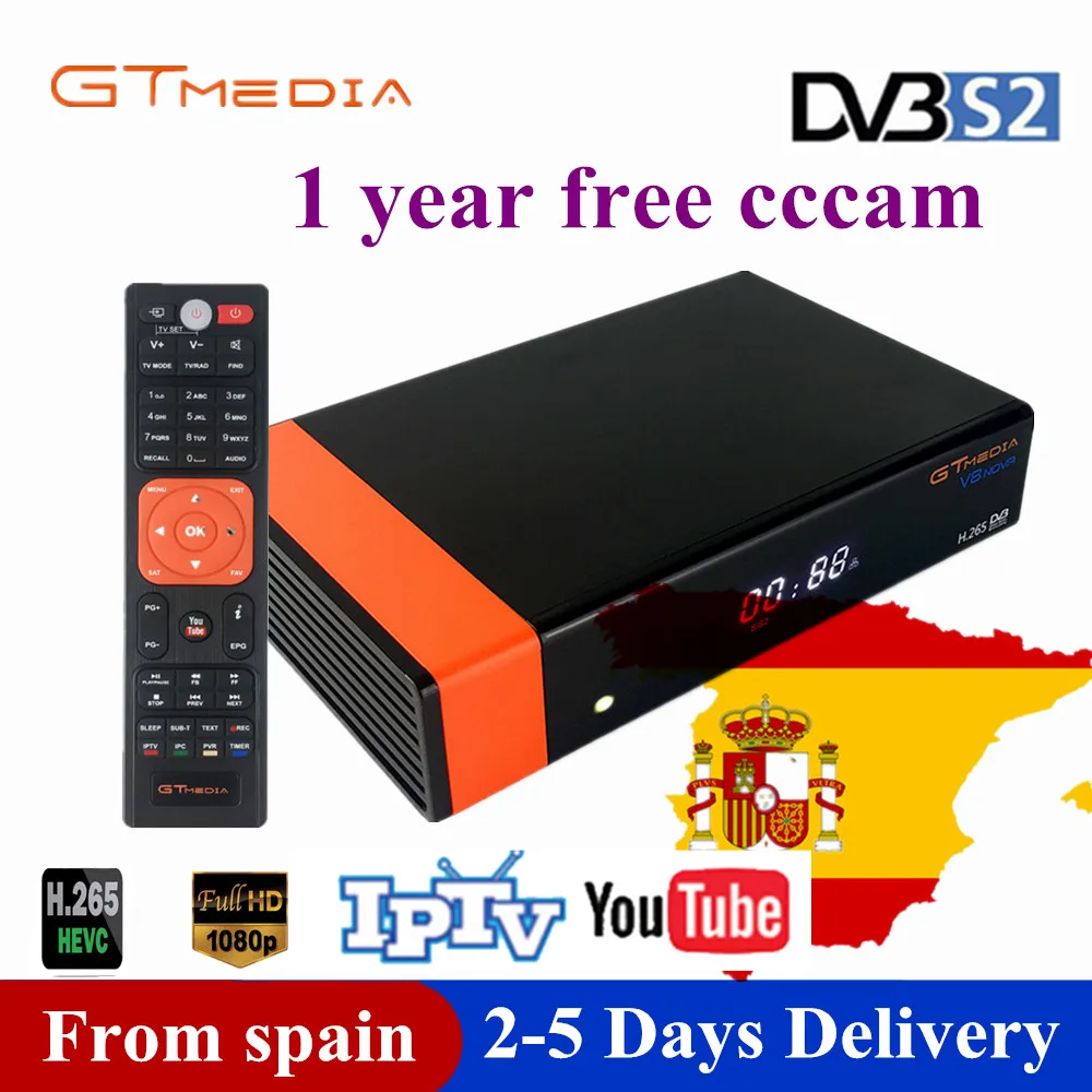 

GT Media V8 Nova Blue DVB-S2 Freesat Satellite Receiver Built-in WIFI+1Year Europe Spain PO CCcam TV Box New version of V8 Super