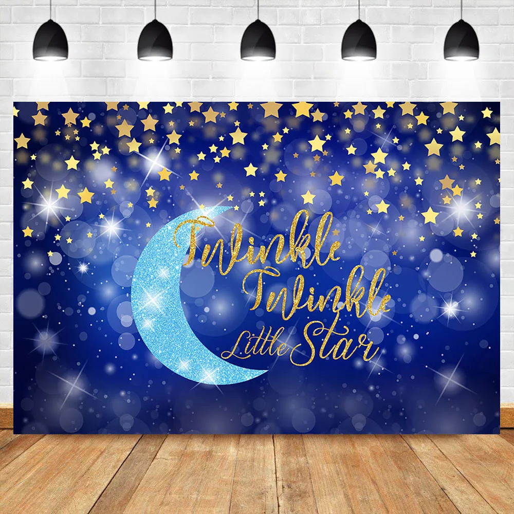 Mocassino Scintillio Scintillio Piccole Stelle Sfondo Blu Luna Sfondo Bambini Festa Sfondo Fotografia Stelle D'Oro Decorazione