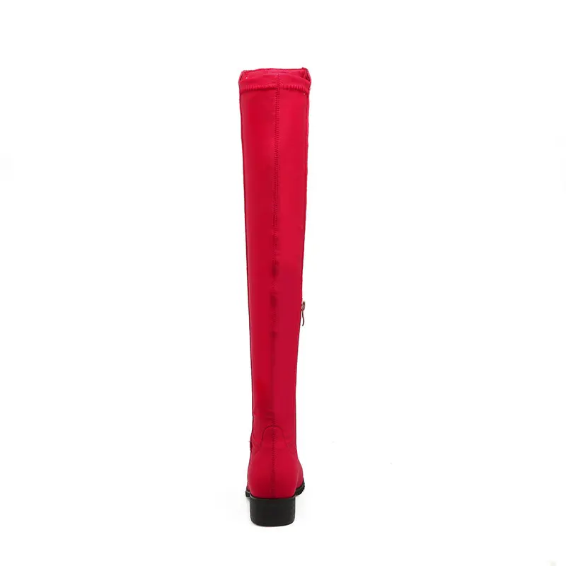 Модные женские сапоги выше колена; удобные эластичные сапоги до бедра из искусственной замши на низком каблуке с боковой молнией; цвет черный, красный, коричневый